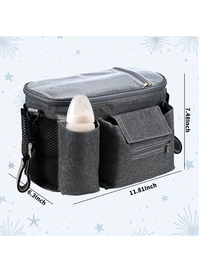 Smlper Large Universal Stroller Organizer, Stroller Caddy Bag with Cup Holder/Detachable Shoulder Strap & Phone Bag, Waterproof Baby Travel Gear for Baby Stroller and Baby Crib (Grey) - Image 4