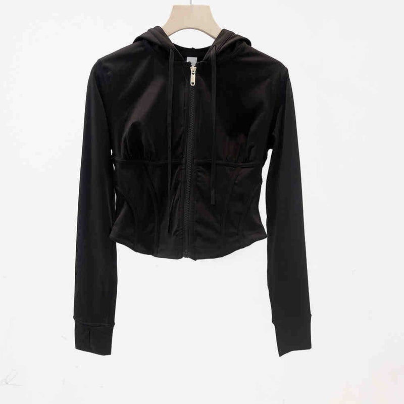 Women'S Waist Stitch Zipper Hoodie Fishbone Jacket Sports Running Fitness Short Waisted Jacket Slim Fit - Image 1