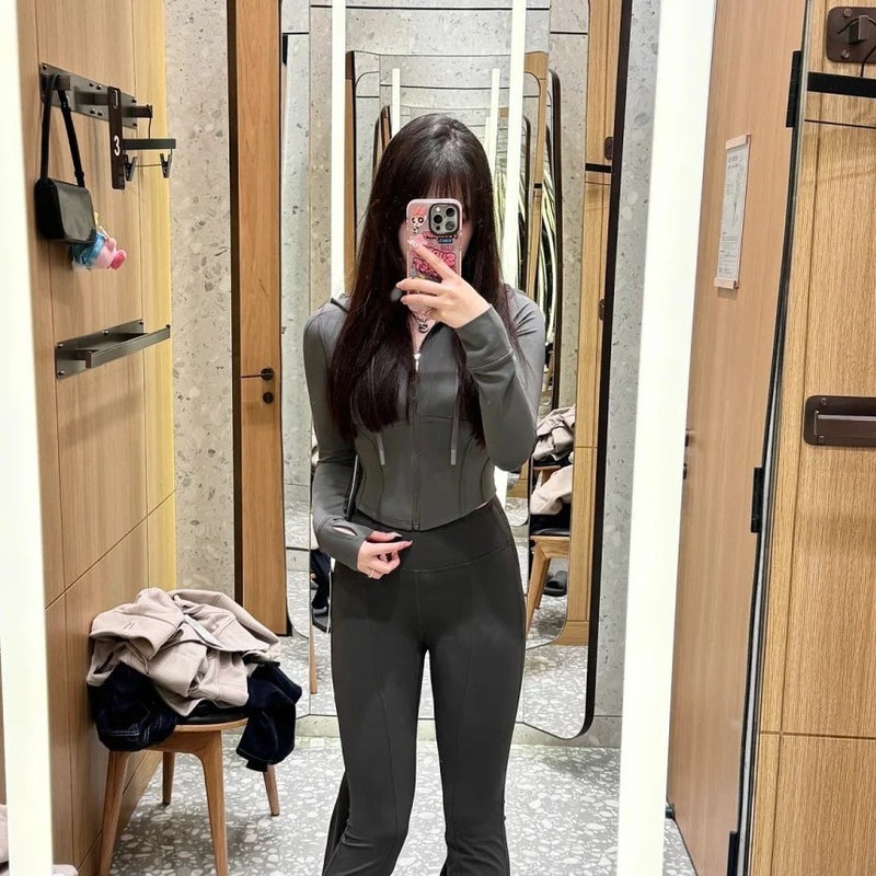 Women'S Waist Stitch Zipper Hoodie Fishbone Jacket Sports Running Fitness Short Waisted Jacket Slim Fit - Image 5