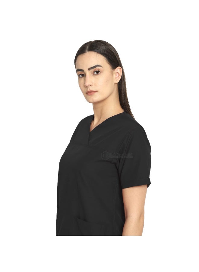 IS IndoSurgicals Faux Wrap Scrub Suits for Doctors Women OT Dress (XXXL, Black) - Image 4