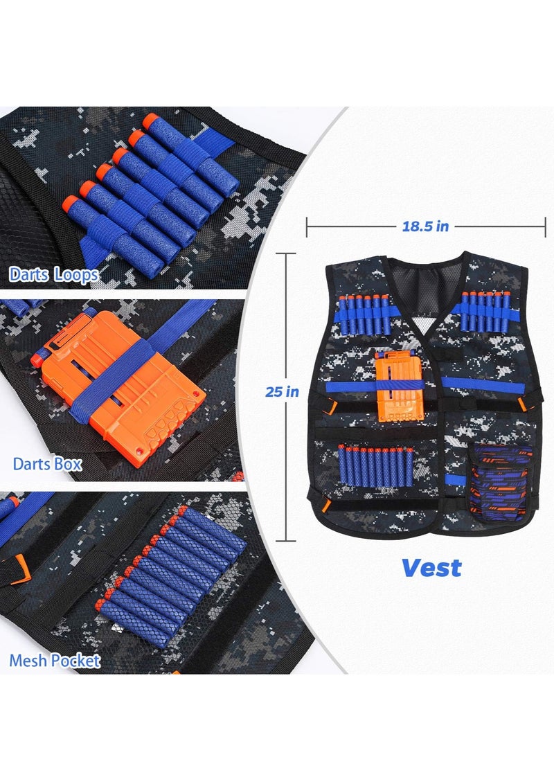 Kids Tactical Vest Kit for Nerf Guns Series with Refill Darts,Dart Pouch, Reload Clips, Tactical Mask, Wrist Band and Protective Glasses