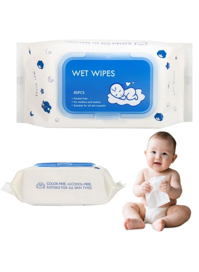 SKY-TOUCH Baby Wet Wipes 80 Count Sensitive Skin Alcohol Free Fragrance Free for Newborns - Image 1