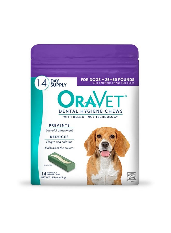 ORAVET Dental Chews for Dogs, Oral Care and Hygiene Chews (Medium Dogs, 25-50 lbs.) Purple Pouch, 14 Count - Image 1