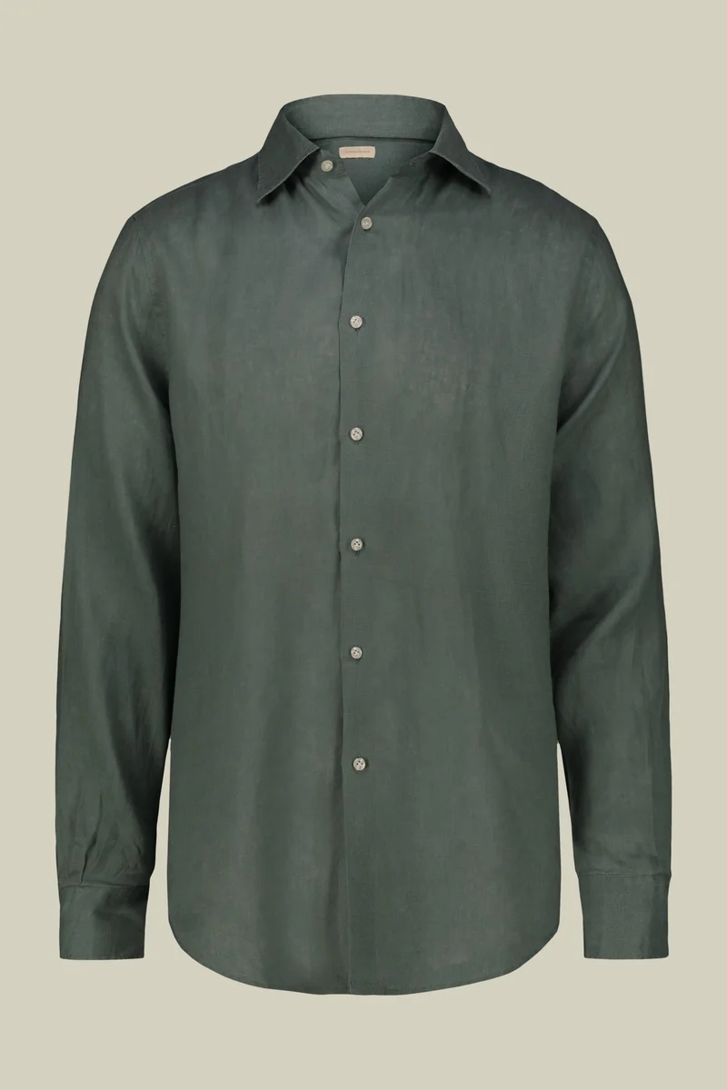 Men's casual shirt with classic collar, 100% linen - Sage Green