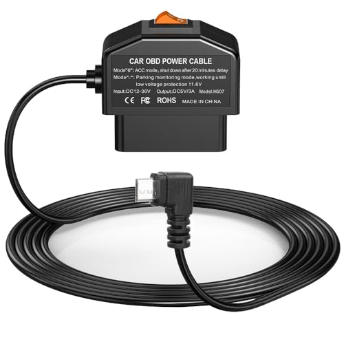 Gebildet Dash Cam OBD Hardwire Kit, Micro USB Hardwire Kit with OBD Power Cable for Dashcam 12-24V to 5V/3A with Low Voltage Protection 24h Parking Surveillance/Acc Mode for Dashcam, GPS or Radar - Image 1