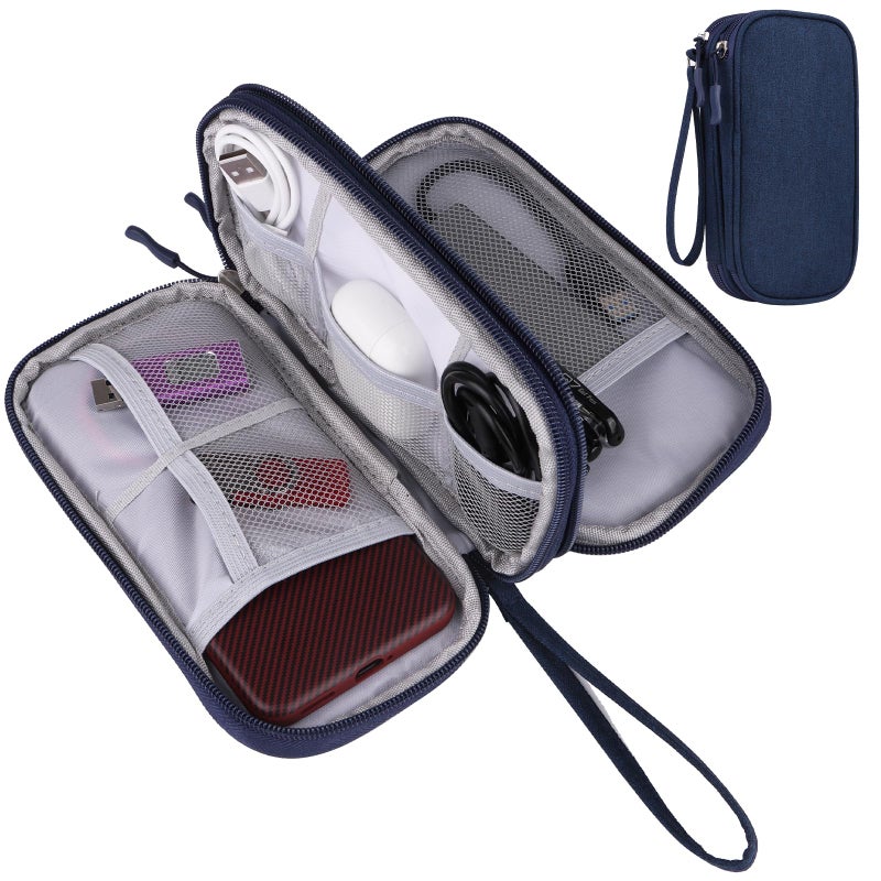 JIAKAI Travel Cable Organizer Electronics Accessories Bag for Charger, Phone, memory card,Travel Gadget Bag-Blue - Image 1
