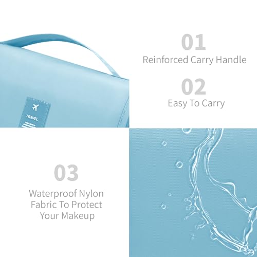 Lcsmaokin Large Capacity Toiletry Bag Travel Bag with Hanging Hook for Men and Women Waterproof Travel Cosmetic Bag Bathroom Storage Bag for Brushes Set, Full-Sized Shampoo,Accessories(Baby Blue) - Image 4