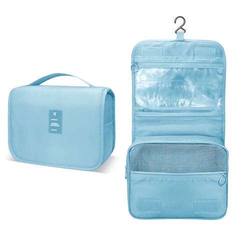 Lcsmaokin Large Capacity Toiletry Bag Travel Bag with Hanging Hook for Men and Women Waterproof Travel Cosmetic Bag Bathroom Storage Bag for Brushes Set, Full-Sized Shampoo,Accessories(Baby Blue) - Image 2