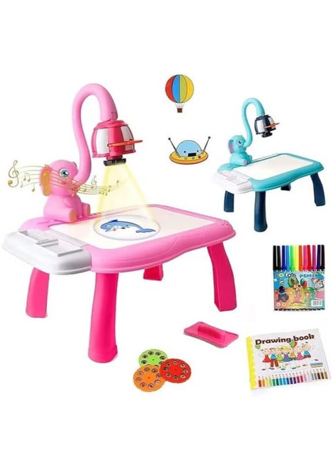 Talatar Children's Drawing Projector Table, Tracing and Drawing Projector Toy with Light and Music, Smart Drawing Board Set for Kids, Educational Drawing Toys for Boys and Girls Ages 3 and Up "Pink"