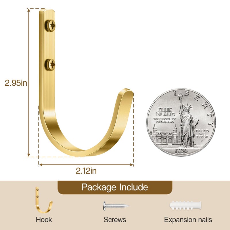 Josmimic Wall Hooks For Hanging Towel/Coat - 22Lb Screw In Metal Hanger Wall Mount  For Outdoor  Closet  Door  Bathrooms  For Backpack  Robe  Brushed Gold 5 Pack - Image 4