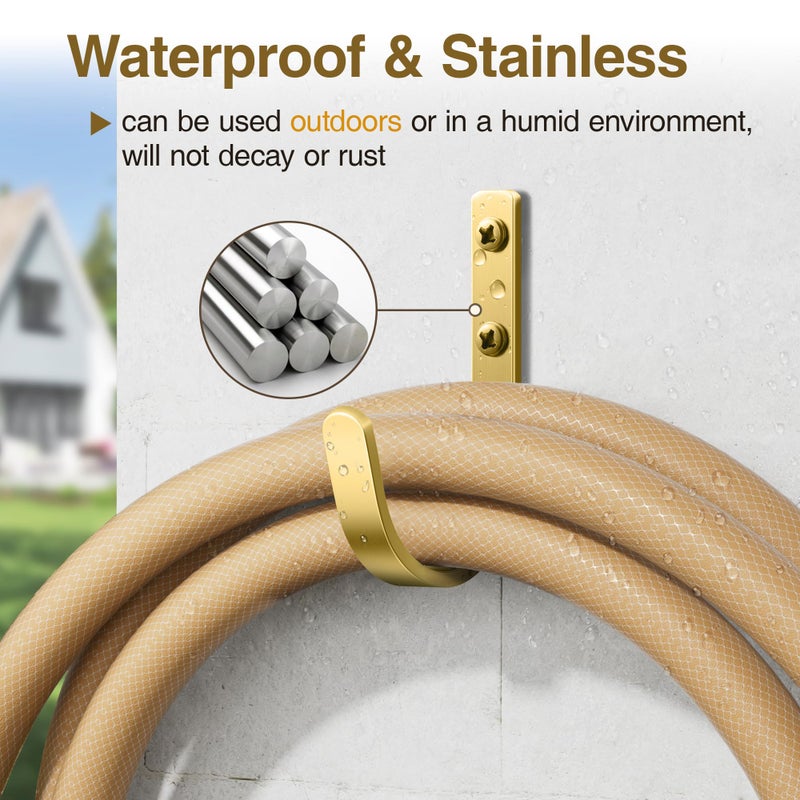 Josmimic Wall Hooks For Hanging Towel/Coat - 22Lb Screw In Metal Hanger Wall Mount  For Outdoor  Closet  Door  Bathrooms  For Backpack  Robe  Brushed Gold 5 Pack - Image 2