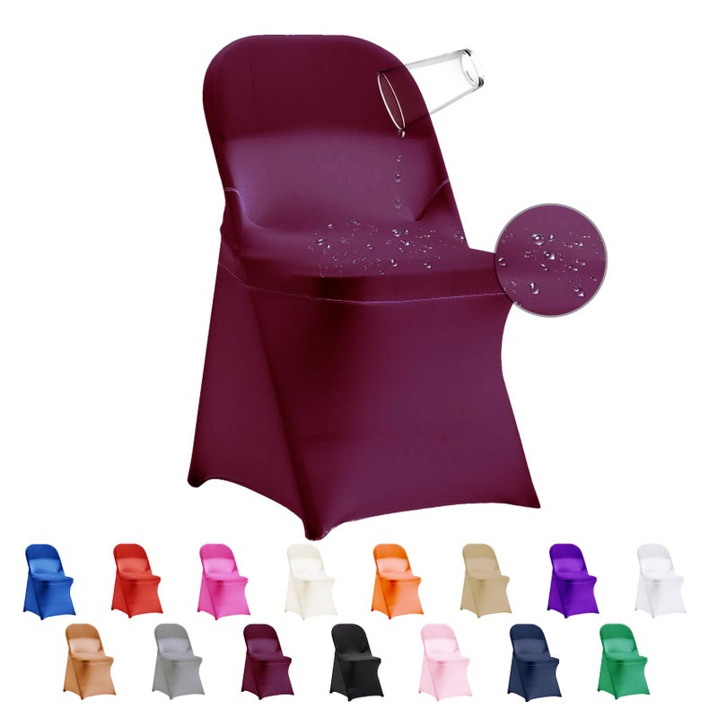 eccwai eccwai 12 PCS Waterproof Stretch Spandex Folding Chair Covers  Dining Room Chair Slipcovers Protector for Wedding  Banquet  Party  Holidays  Celebration and Decoration(Burgundy)  - Image 1