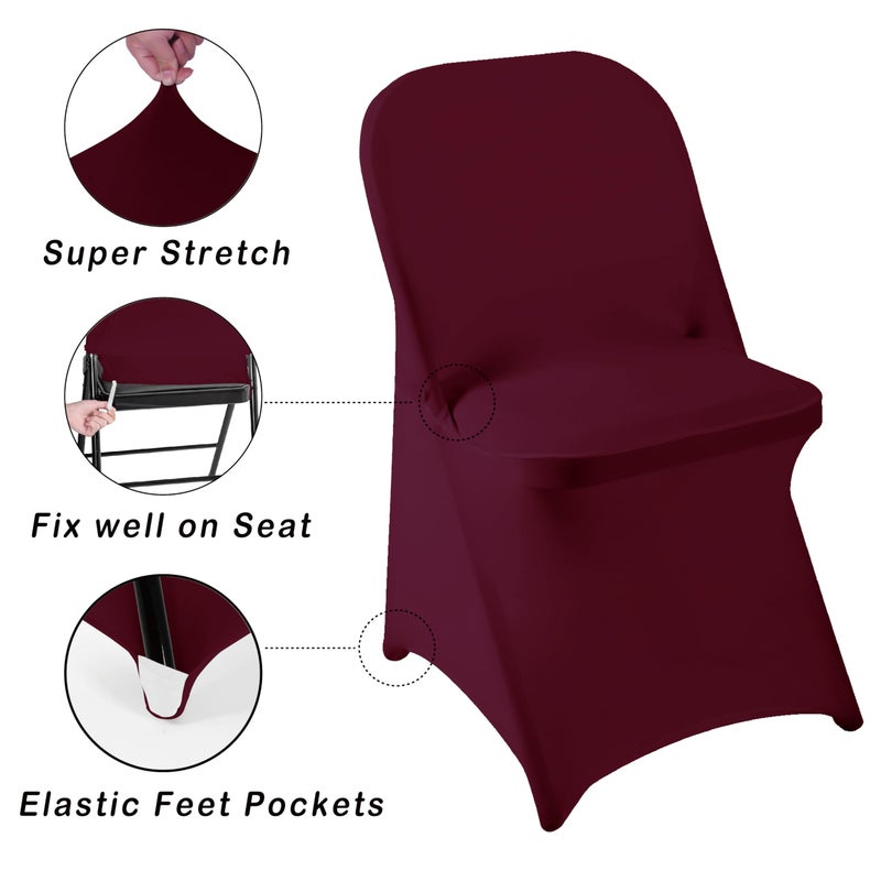 eccwai eccwai 12 PCS Waterproof Stretch Spandex Folding Chair Covers  Dining Room Chair Slipcovers Protector for Wedding  Banquet  Party  Holidays  Celebration and Decoration(Burgundy)  - Image 3