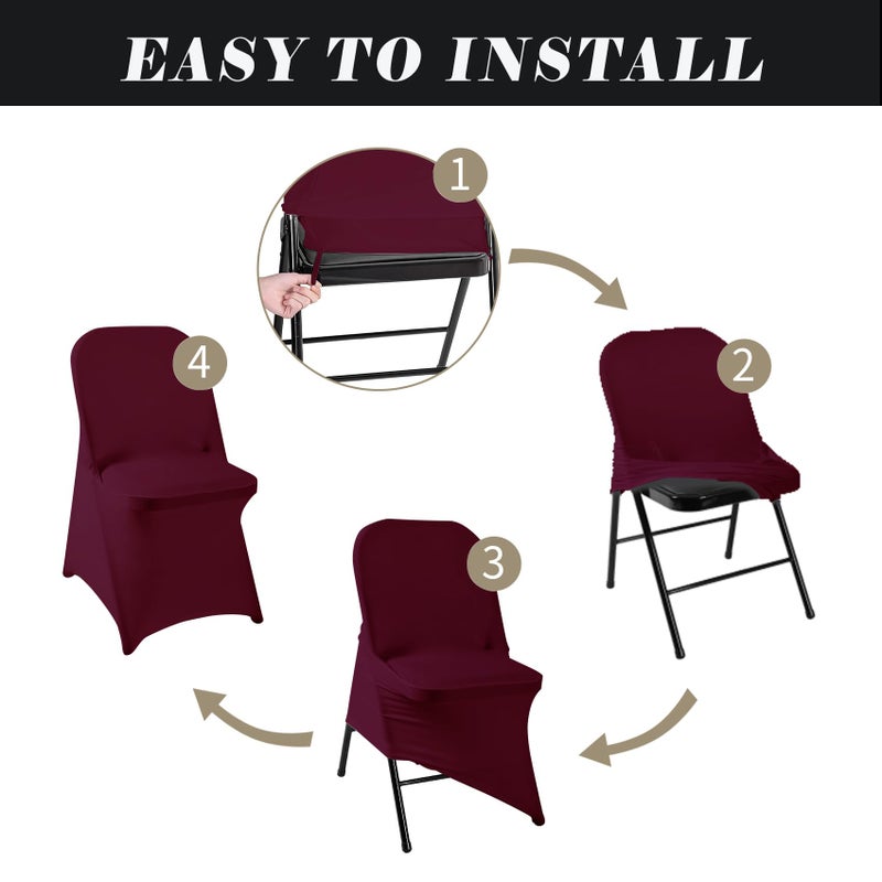 eccwai eccwai 12 PCS Waterproof Stretch Spandex Folding Chair Covers  Dining Room Chair Slipcovers Protector for Wedding  Banquet  Party  Holidays  Celebration and Decoration(Burgundy)  - Image 5