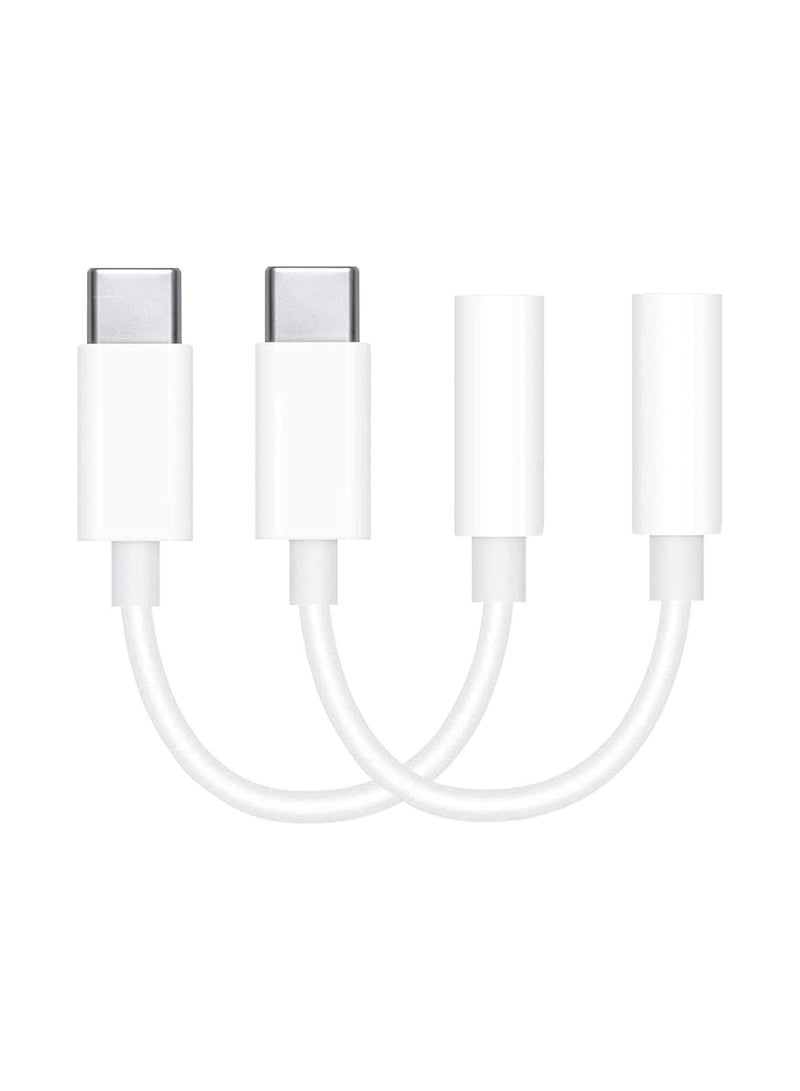 2 حزمة] USB-C إلى 3.5 ملم محول مقبس سماعة الرأس، USB-C إلى 3.5 ملم Aux Audio سماعة دونجل جاك كابل نوع C موصل محول لهواوي P30 Pro/Mate 10 Pro/iPad Pro/Google Pixel/Samsung/OnePlus-أبيض  - Image 1