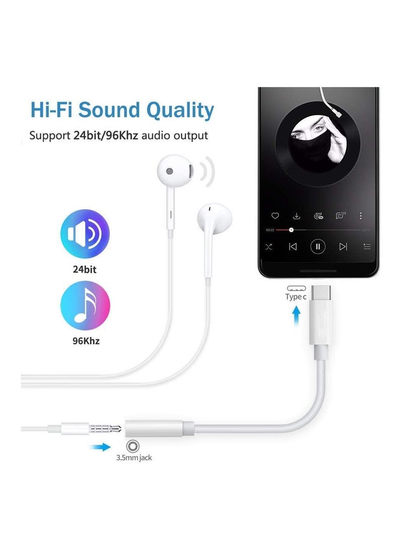 2 حزمة] USB-C إلى 3.5 ملم محول مقبس سماعة الرأس، USB-C إلى 3.5 ملم Aux Audio سماعة دونجل جاك كابل نوع C موصل محول لهواوي P30 Pro/Mate 10 Pro/iPad Pro/Google Pixel/Samsung/OnePlus-أبيض  - Image 3