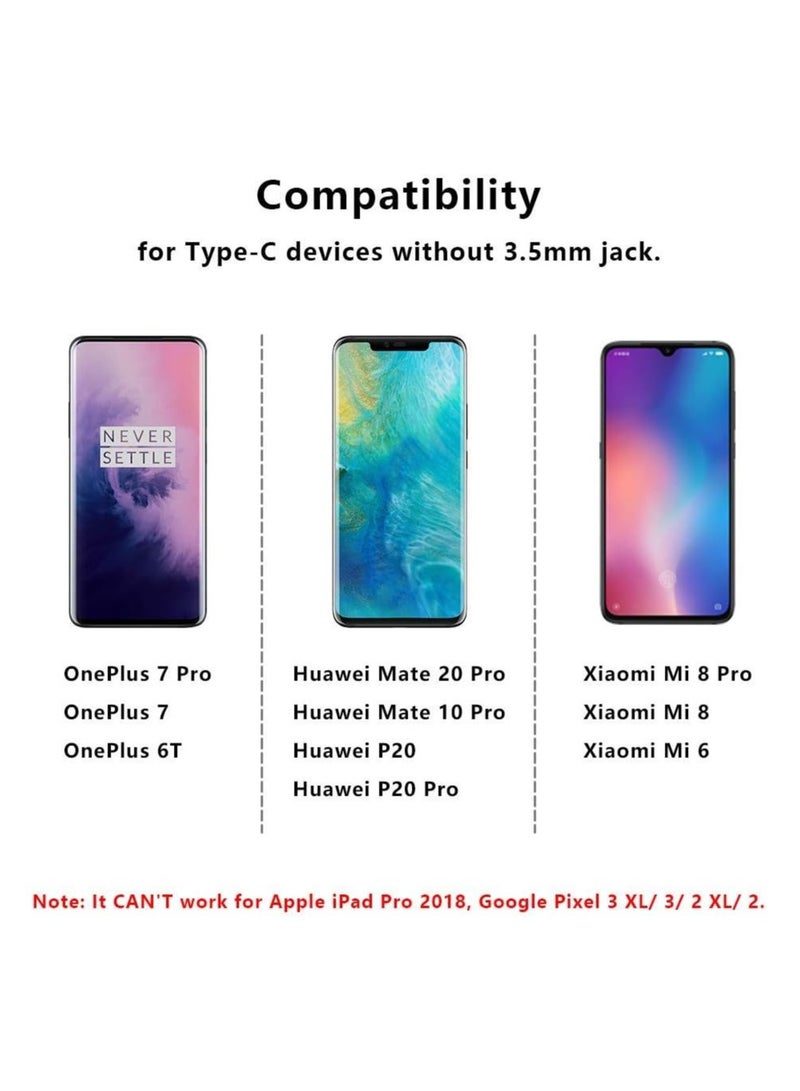 2 حزمة] USB-C إلى 3.5 ملم محول مقبس سماعة الرأس، USB-C إلى 3.5 ملم Aux Audio سماعة دونجل جاك كابل نوع C موصل محول لهواوي P30 Pro/Mate 10 Pro/iPad Pro/Google Pixel/Samsung/OnePlus-أبيض  - Image 5