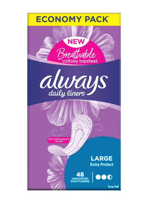 Daily Panty Liners Extra Protect, Large, 48 Count