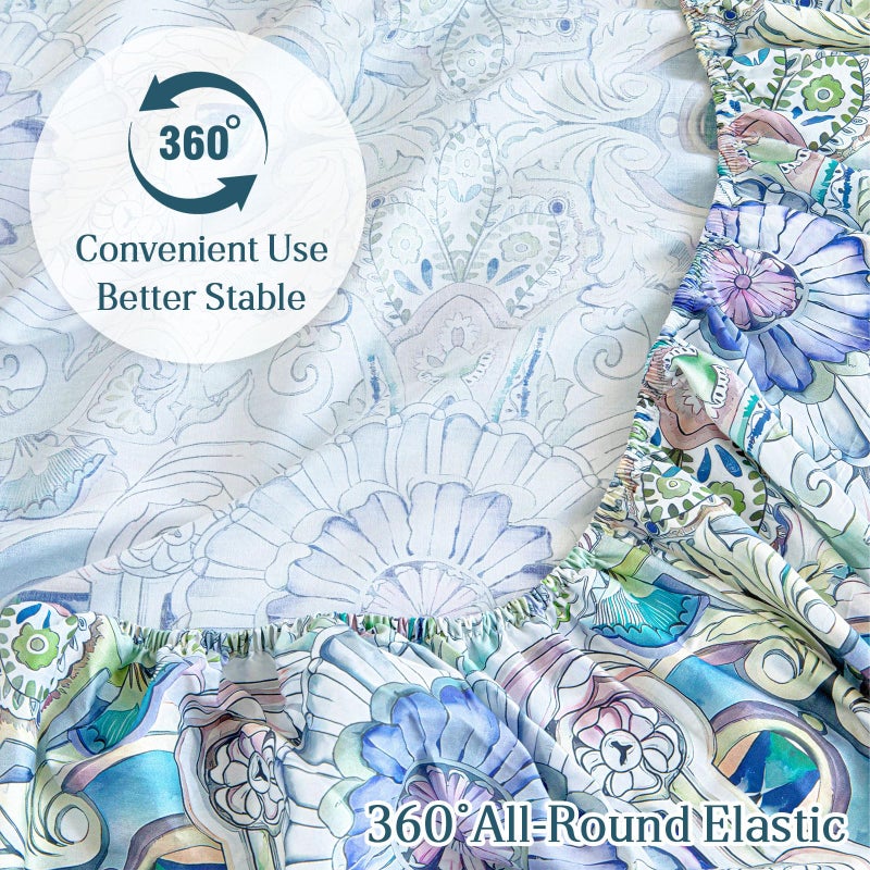 M&Co MCO 100% Cotton Sheet Set Floral Printed, 300 Thread Count Cotton Queen Sheet Set, 16" Deep Pocket, Breathable Cooling Sheets 4 Pieces (Queen, Paisley) - Image 5