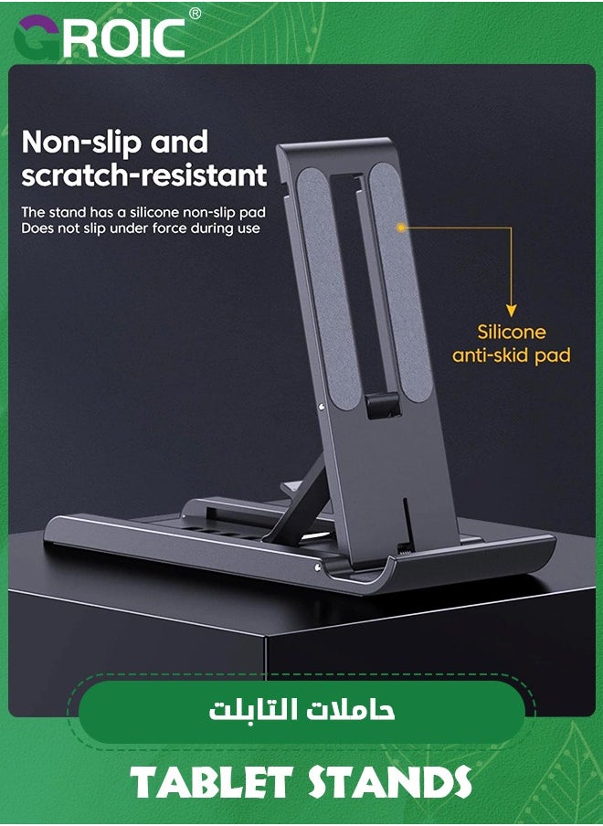 GROIC - Black Cell Phone Stand, 6 Speed Foldable Cell Phone Holder Mini Portable Tablet Stand Desktop Mobile Phone Stand Cellphone Cradle Compatible Phone Tablets - Image 1