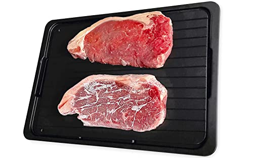 Andrew James Defrost Tray Thaw Board Plate  Up to 5 Times Faster Defrosting for Meat and Frozen Foods  No Electricity Required with Drip Tray