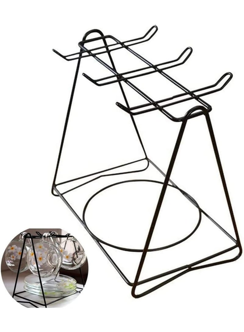Stainless Steel Coffee Cup Holder Stand for 6 Cups, Saucers u0026 Spoon Sets – Stylish Tea Service Display Frame for Kitchen, Dining Room, Countertop Organization (Black) - Image 1