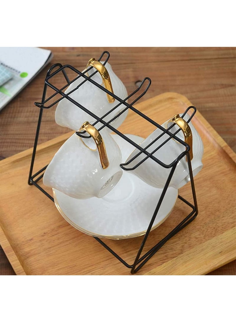 Stainless Steel Coffee Cup Holder Stand for 6 Cups, Saucers u0026 Spoon Sets – Stylish Tea Service Display Frame for Kitchen, Dining Room, Countertop Organization (Black) - Image 3