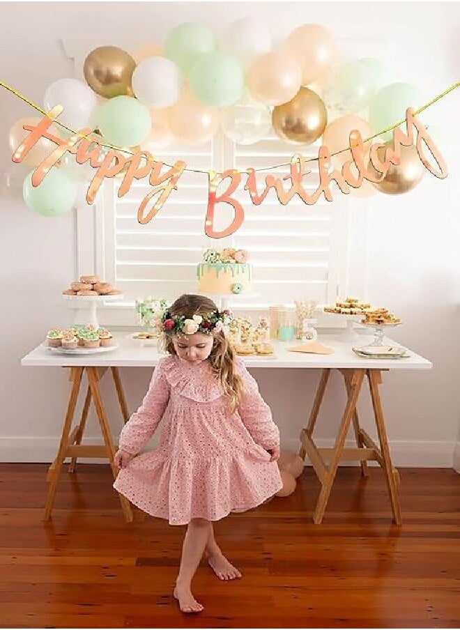 Generic - Happy Birthday Cardstock Rose Gold Pack Of  Banner Party Decoration Item With Ribbon Girl Princess Theme Bunting - 10cm - Image 1