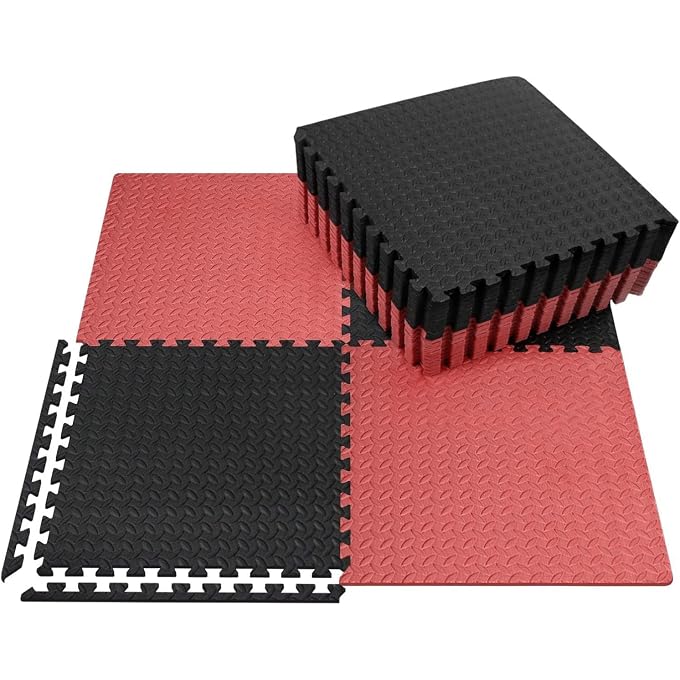 SIGNATRON Exercise Mat Tiles, Interlocking Foam, Micro-Grid Design, for Gymnastics, Exercise, Play Areas, Home Gyms, Dance Studios, Yoga Rooms (4Pcs, Red - Black) - Image 1