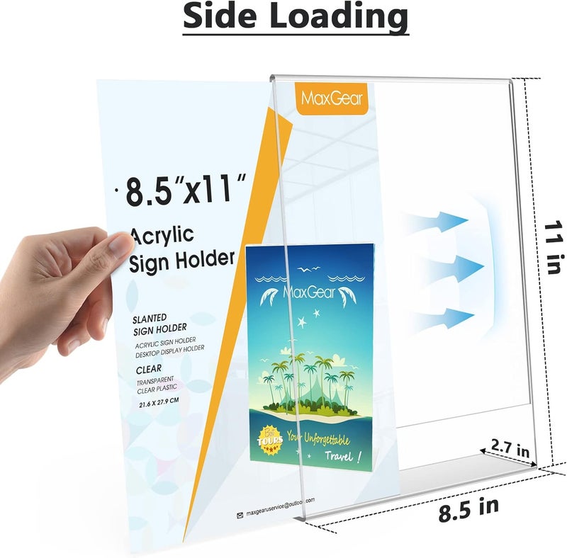 MaxGear حامل لافتات أكريليك 8.5 × 11، حامل ورق بلاستيكي مع ظهر مائل عمودي، حامل عرض صور وإطارات، منظم منشورات ومستندات للاستخدام المكتبي، 10 عبوة - Image 5