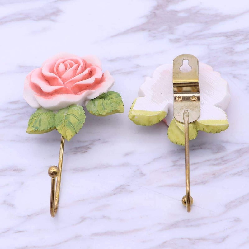 OPENDGO 3PCS Rose Resin Wall Hooks Wall Mounted Creative Flower Iron Hook for Hanging Coat/Hat/Key/Towel/Handbag Hooks/Hangers Room Wall Decor - Image 3