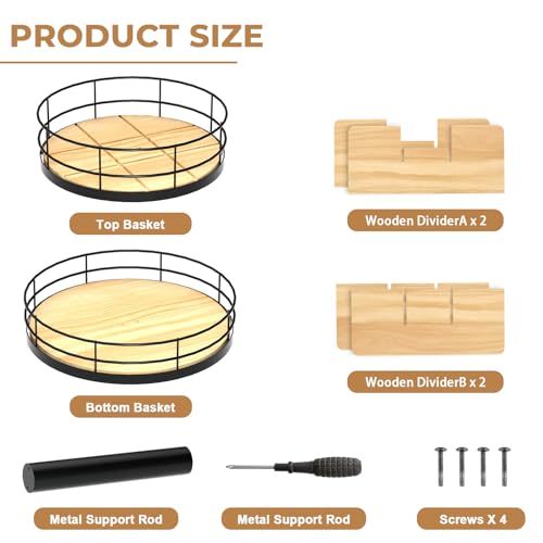 NANAGIFTREE Snack Organizer - Versatile Snack Storage 2 Tier Lazy Susan with Convenient Grab-and-Go Design, Wood and Metal Snack Holder for Home, Office, Breakroom, 12.13" L x 12.13" W x 12.56" H - Image 3