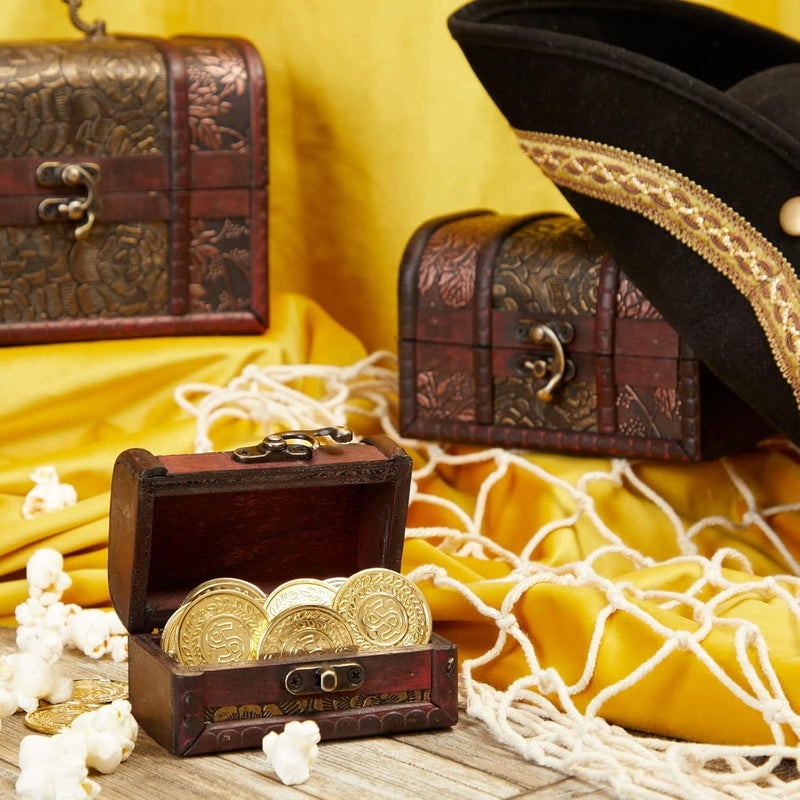 Juvale Set of 3 Vintage Style Wooden Treasure Chest Boxes with Flower Motif - Image 5