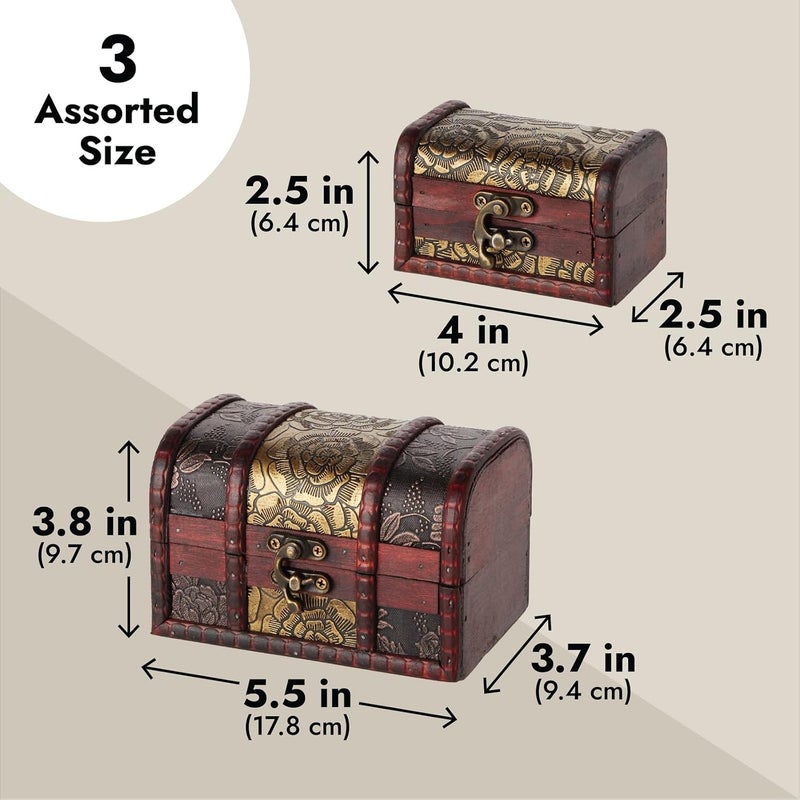 Juvale Set of 3 Vintage Style Wooden Treasure Chest Boxes with Flower Motif - Image 4