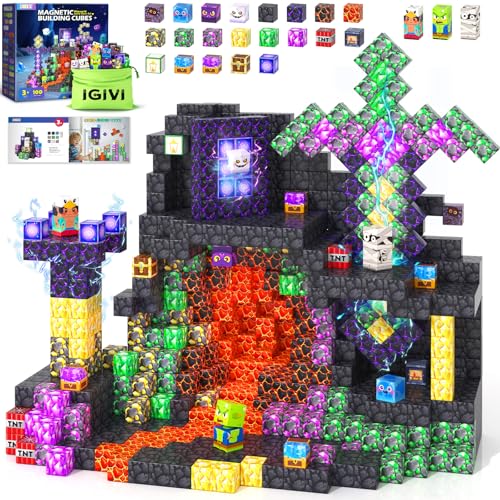 IGIVI Magnetic Blocks Build Mine Magnet World STEM Magnetic Building Blocks for Kids Ages 46 68 812 Building Toys Games for Boys Girls Ages 3 Birthday Toys Gifts for Kids Toddlers - Image 1
