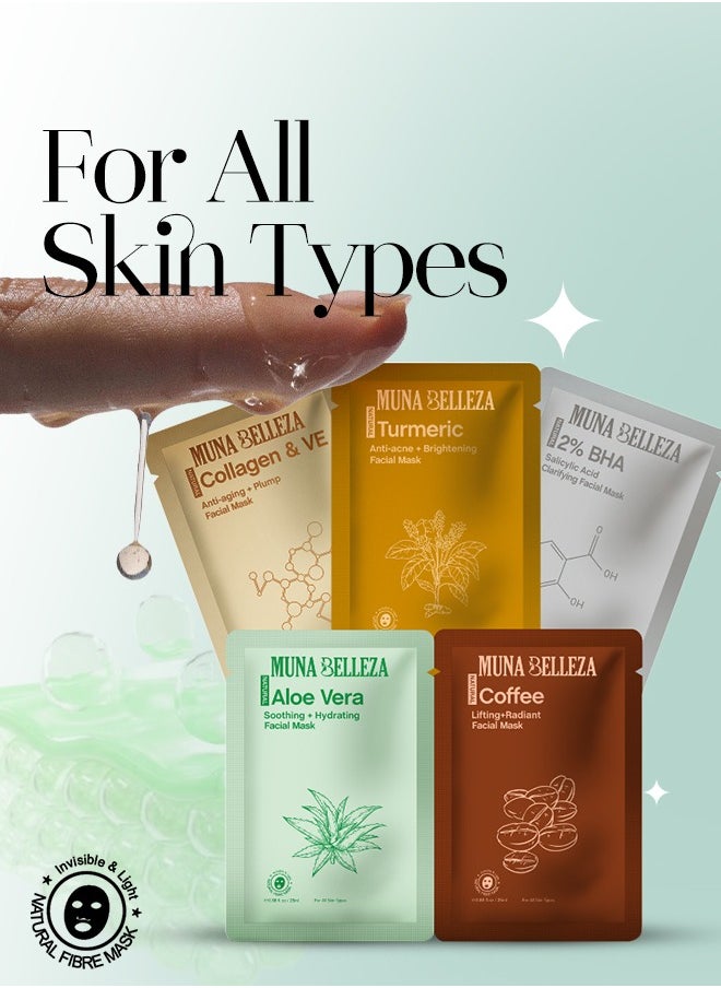 Muna Belleza - Korean Facial Mask Sheet Pack of 5 - Hydrating and Moisturizing for Fresh Skin Care, Suitable for All Skin Types - Image 1