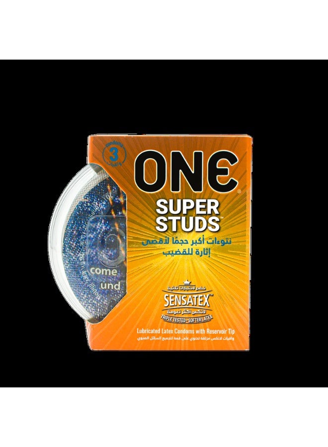 One Condoms Super Studs | Textured With Extra Large Studs and Contoured Shape For Enhanced Pleasure and Stimulation | 3 Count - Image 1
