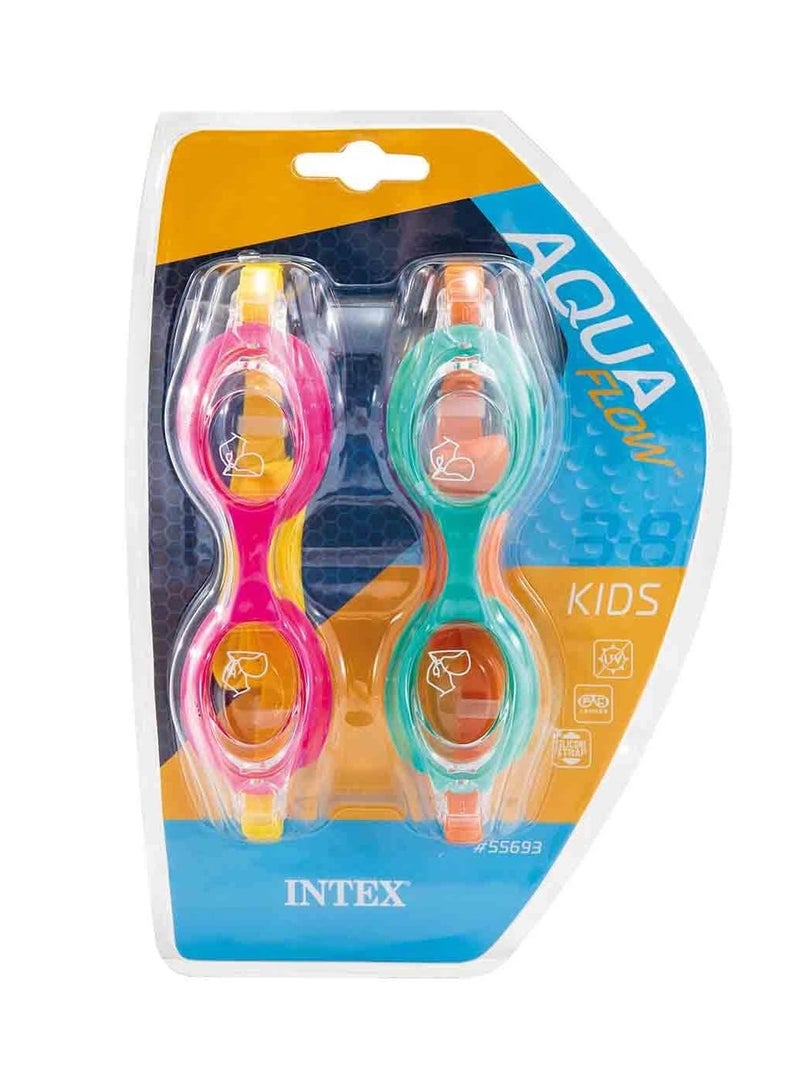 انتكس مجموعة نظارات السباحة للأطفال مكونة من قطعتين من البولي كربونات والسيليكون المتين، متعددة الألوان، للأعمار من 3 سنوات - Image 4