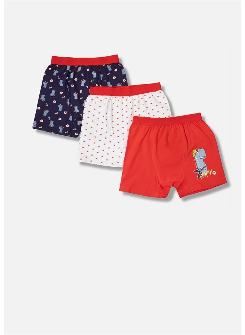 ديفنه Guitarist Dinosaur Pattern Printed Assorted Lycra Combed Cotton Boy 3-Piece Boxer Set