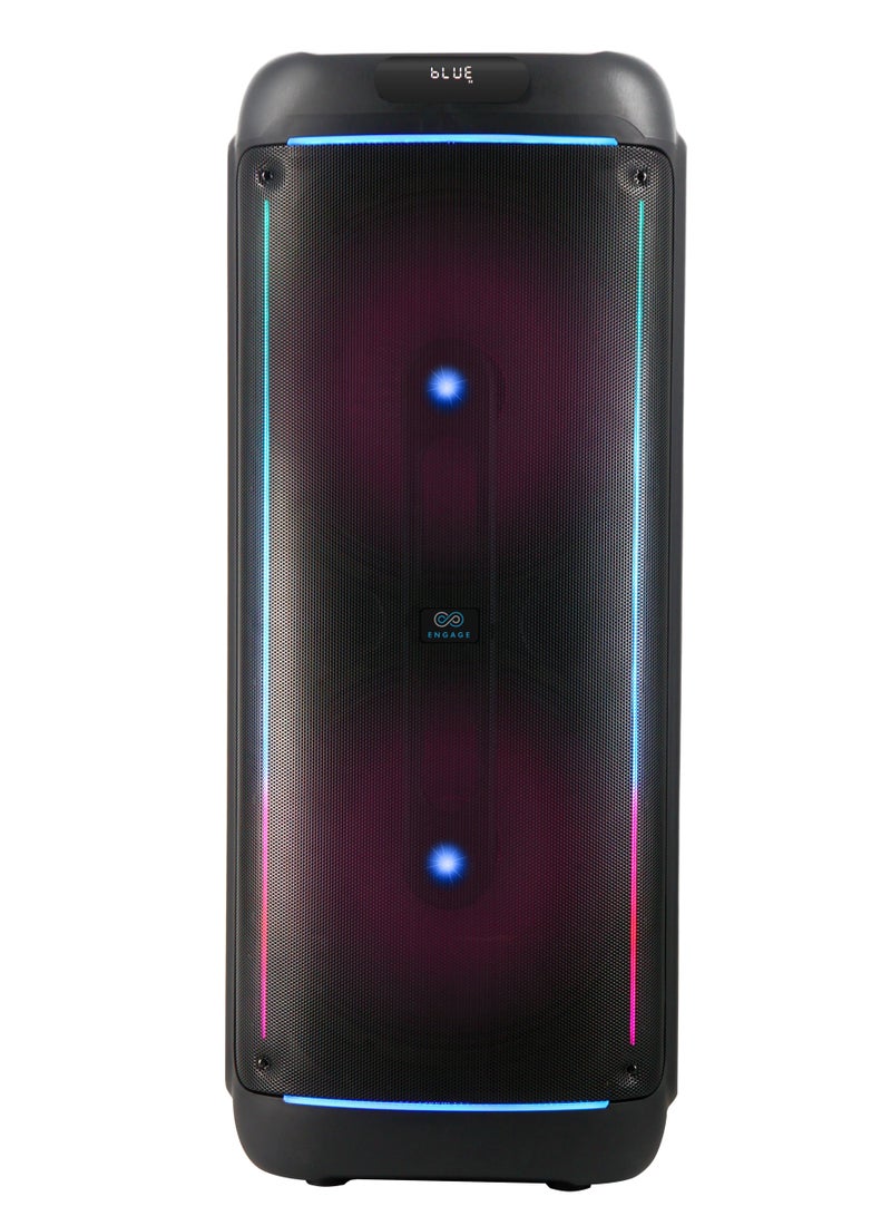 Engage EPS-1522/W120 15"x2 Party Speaker, Dynamic Disco Lights, Rechargeable Battery, Powerful Audio Performance, FM Radio Functionality, Convenient Remote Control, Black - Image 2