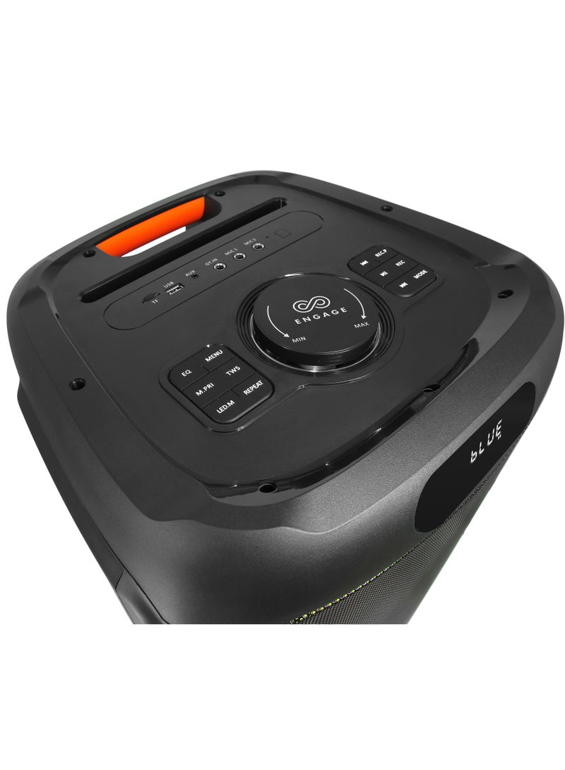Engage EPS-1522/W120 15"x2 Party Speaker, Dynamic Disco Lights, Rechargeable Battery, Powerful Audio Performance, FM Radio Functionality, Convenient Remote Control, Black - Image 4