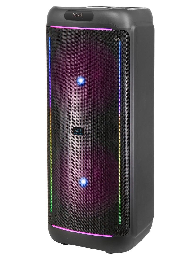 Engage EPS-1522/W120 15"x2 Party Speaker, Dynamic Disco Lights, Rechargeable Battery, Powerful Audio Performance, FM Radio Functionality, Convenient Remote Control, Black - Image 1
