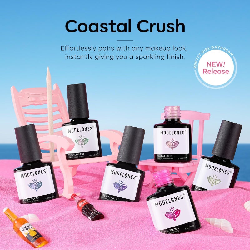 modelones Pearl Gel Nail Polish Set, 6 Colors Ocean Shimmer White Hot Pink Purple Blue Green Mermaid Glitter Gel Polish Soak Off Nail Drawing Swirl Shell Thread Effect DIY Gift - Image 4