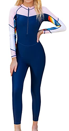 FEOYA Full Rash Guard for Women One Piece Zipper Swimsuit Long Sleeve Surfing Bodysuit Breathable UV Protection Swimwear for Beach Swimming Pool S Pink - Image 1