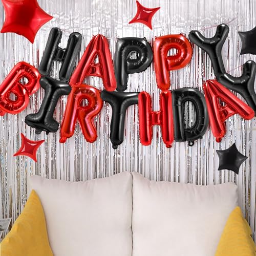 CANREVEL Happy Birthday Banner 13pcs 16 Inch Mylar Foil Letters with 12pcs Star Balloons Birthday Party Decorations for Kids and Adults - 3D Black Red - Image 5