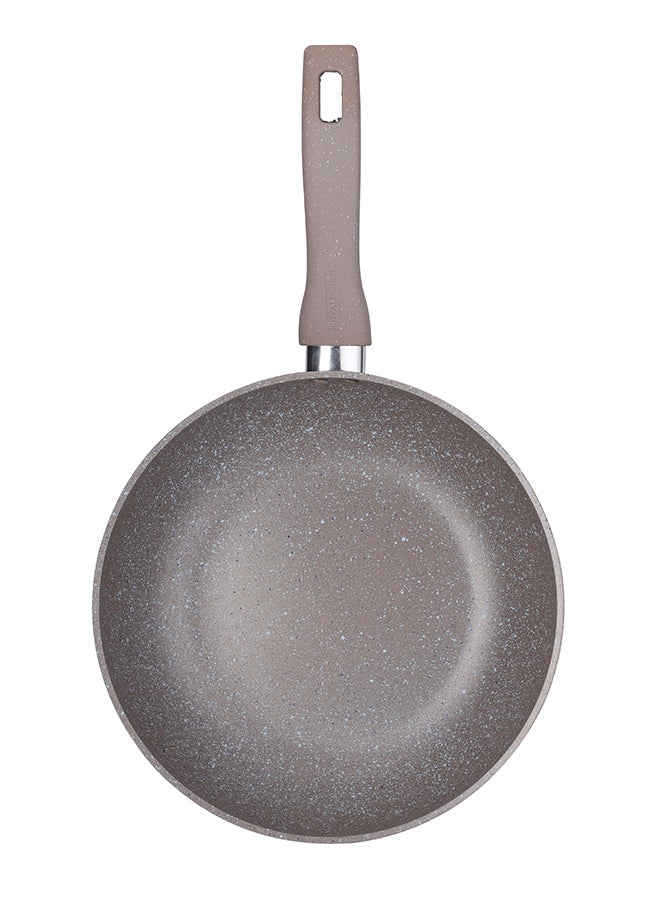 Royalford 28 CM Smart Wok Pan with Marble Coating- RF9841 Forged Aluminum Body with 3.8 MM Extra Thick Bottom Induction Compatible and Soft Touch Handle PFOA-Free and PTFE-Free Brown Beige - Image 3