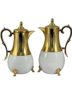 Homemaker Premium 2-Piece Flask Set (0.75L & 1L) – Elegant White/Gold Stainless Steel, Ideal for All Beverages with a Stylish, High-Quality Finish. 