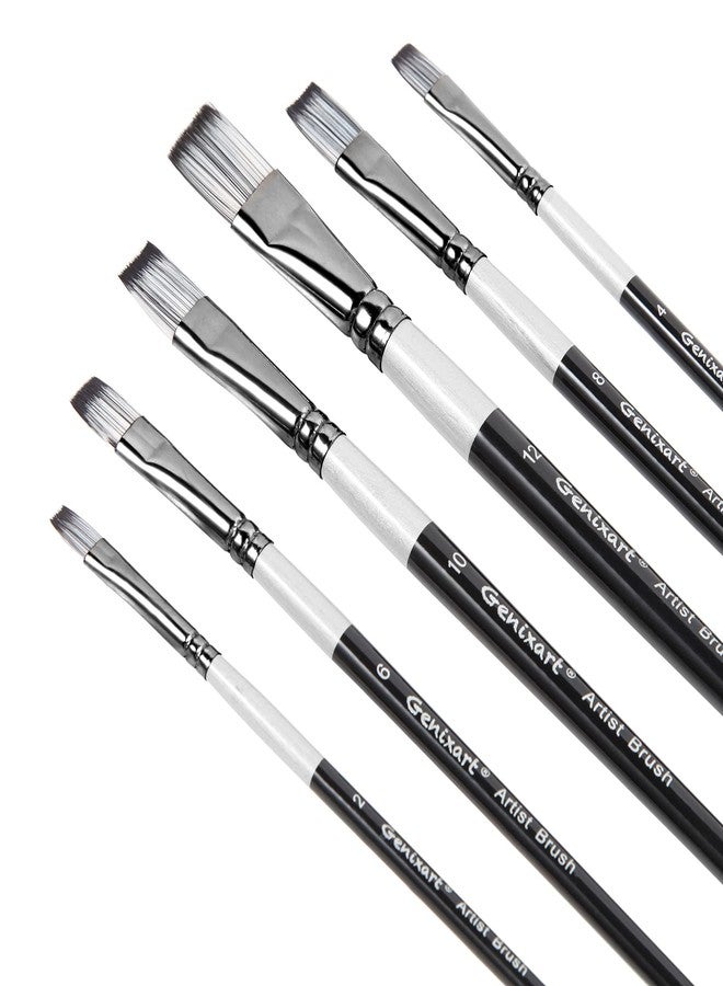 Genixart Flat Paint Brushes Set, 6 Pcs Artist Paintbrushes for Acrylic Oil Watercolor Gouache Painting, Premium Nylon Hair Art Paint Brush for Beginners and Professionals - Image 1