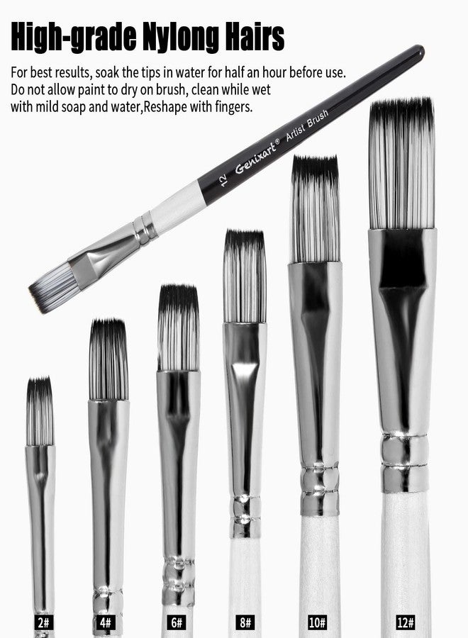 Genixart Flat Paint Brushes Set, 6 Pcs Artist Paintbrushes for Acrylic Oil Watercolor Gouache Painting, Premium Nylon Hair Art Paint Brush for Beginners and Professionals - Image 3