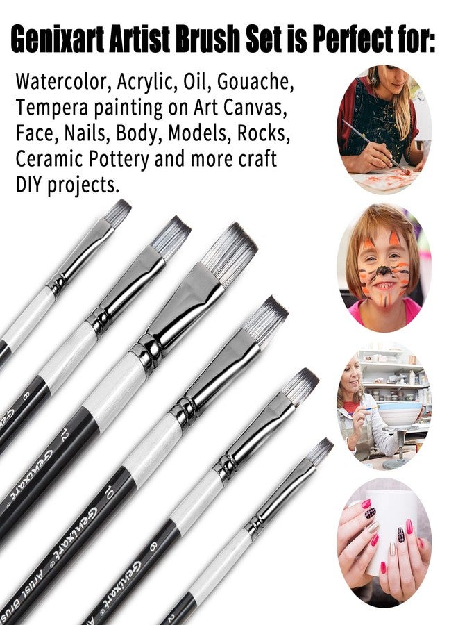 Genixart Flat Paint Brushes Set, 6 Pcs Artist Paintbrushes for Acrylic Oil Watercolor Gouache Painting, Premium Nylon Hair Art Paint Brush for Beginners and Professionals - Image 2